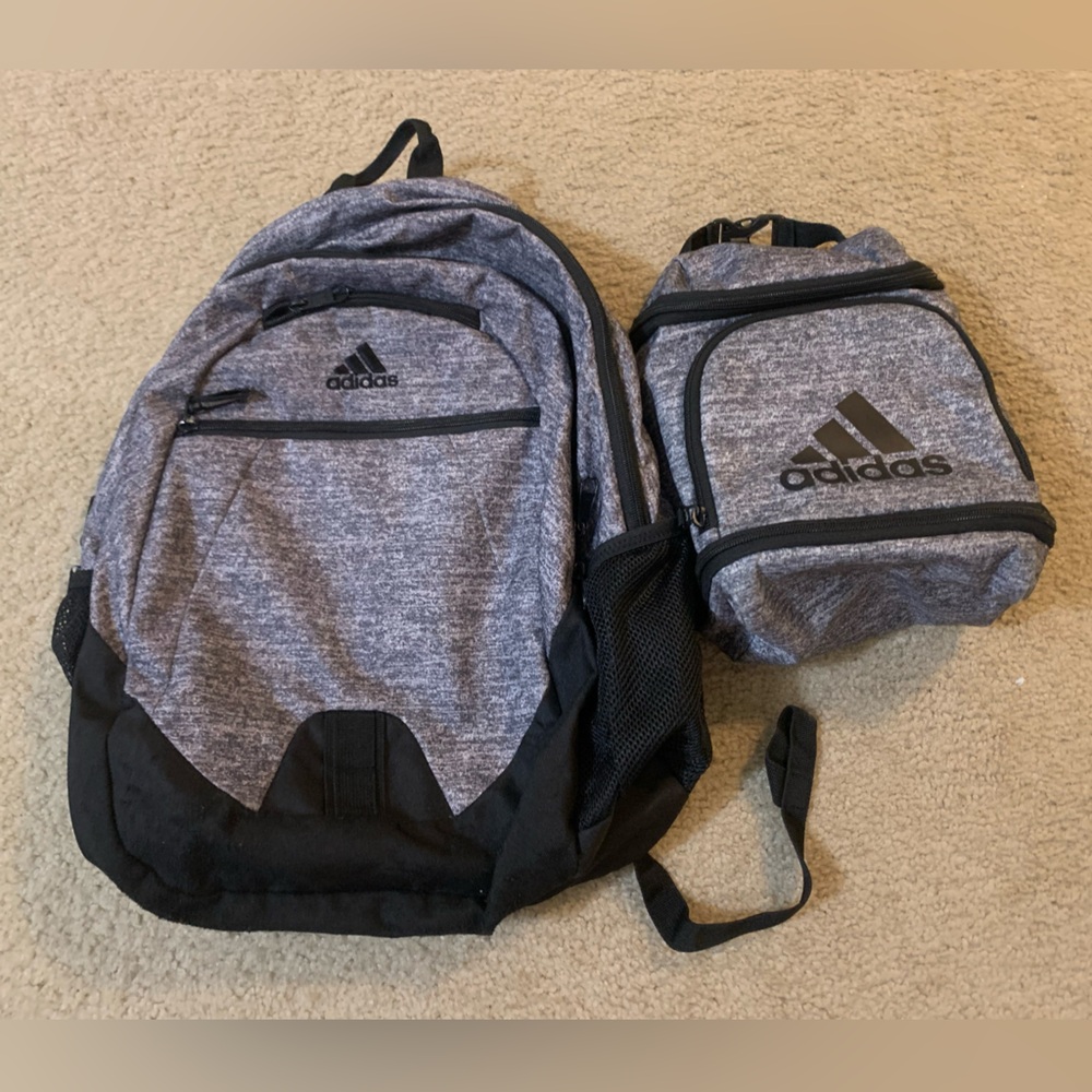 Preloved Adidas Black and Gray Boys Backpack and Lunch Bag